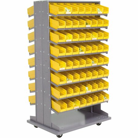GLOBAL INDUSTRIAL 16 Shelf Double-Sided Mobile Pick Rack, 128 Yellow Plastic Shelf Bins 4inW 603428YL